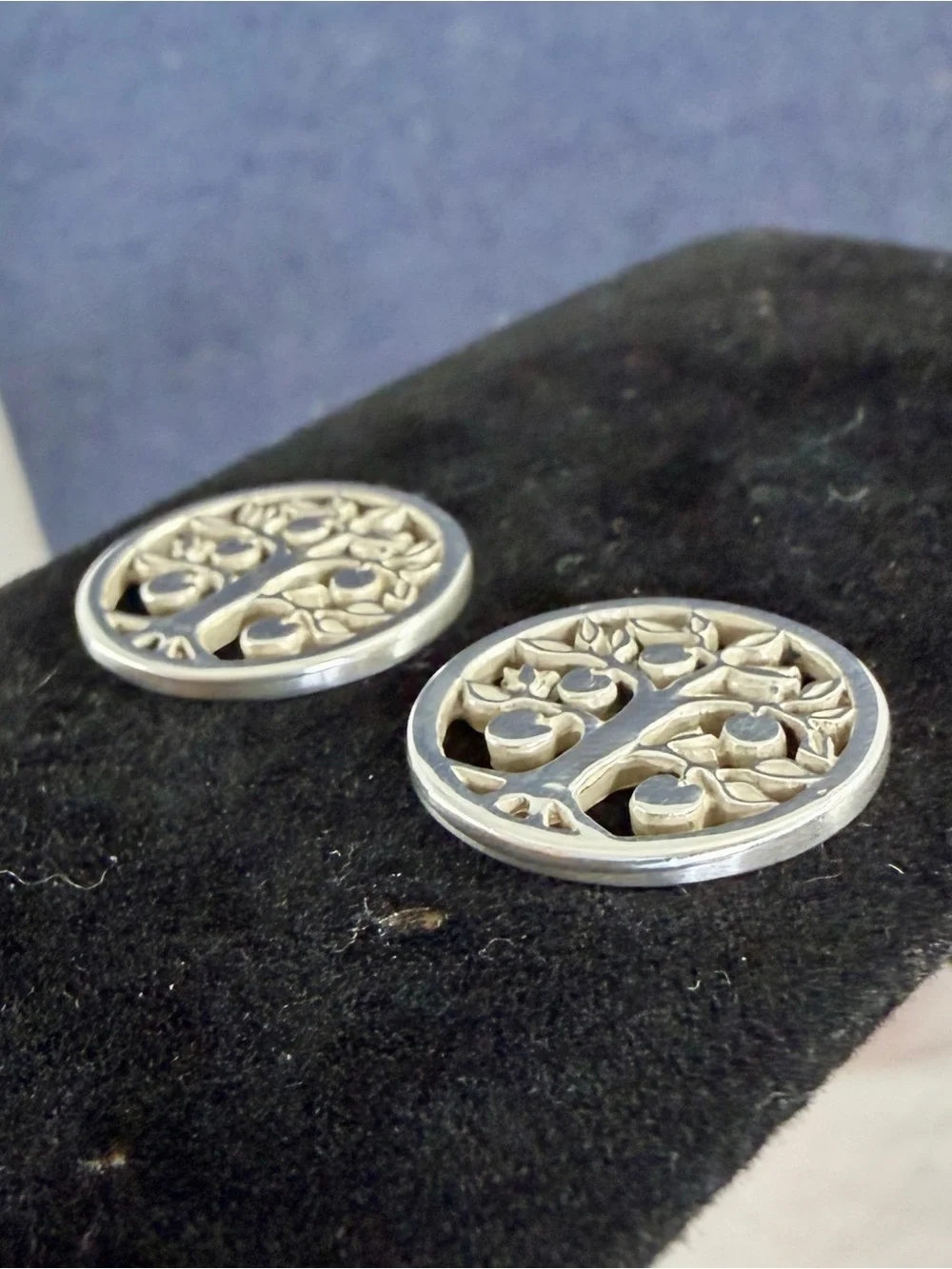 JAMES AVERY Sterling Silver Tree Of Life Circle Stud Post Earrings; RETIRED